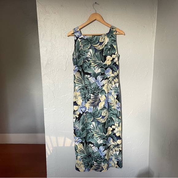 Vintage Floral Paradise Botanical Vacation Party Open Back Midi/Maxi Dress sz 10 - Picture 2 of 7